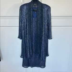 Elegant Blue Metallic Dress and Jacket Set